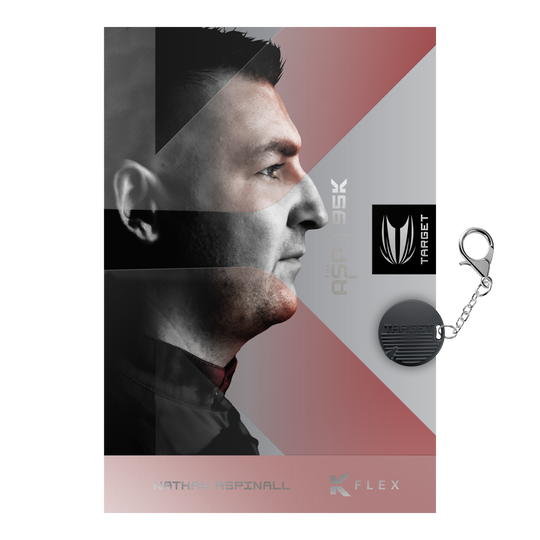 Target Nathan Aspinall 95K Swiss Point Steel Darts Abbildung der Target Nathan Aspinall 95K Swiss Point Steeldarts. Das Bild zeigt die Details und das Design der Pfeile.