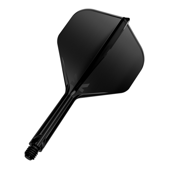 Target K-Flex No2 Standard Flight System - Black Dies ist ein schwarzer Dartflight mit Schaft. Er hat eine glatte Oberfläche und eine klassische, standardisierte Form.