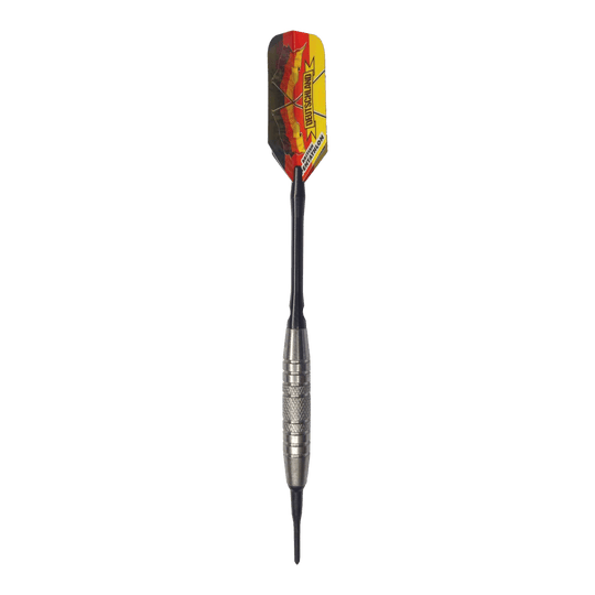 McDart 85 Tungsten V6 Soft Darts - 16g Dies ist ein Softdart des Modells "McDart 85er Tungsten V6" mit einem Gewicht von 16g. Der Dartpfeil hat eine rot-gelbe Flight mit der Aufschrift "DEUTSCHLAND".