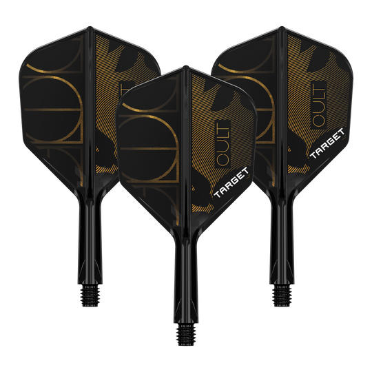 Hier ist ein Set von Dart Flights abgebildet, wahrscheinlich Target K-Flex Cult No6, 19mm. Das Bild zeigt mehrere Flights nebeneinander.