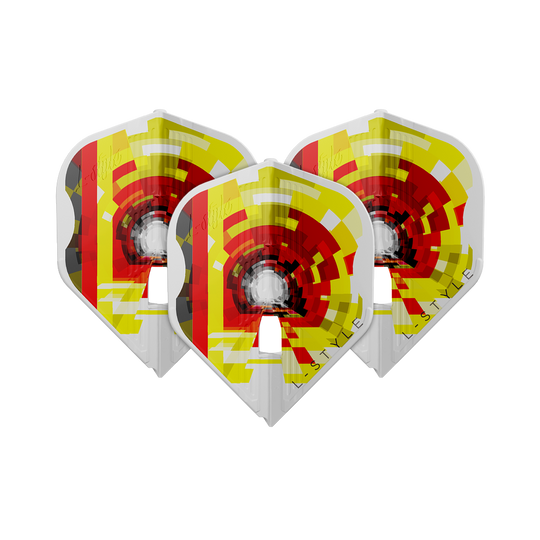 Das Bild zeigt die L-Style Kai Gotthardt V1 White KAMI L1PRO Flights. Es handelt sich um spezielle Dart-Flights in Weiß.