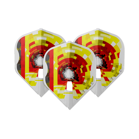 L-Style Kai Gotthardt V1 White KAMI L1PRO Flights Das Bild zeigt die L-Style Kai Gotthardt V1 White KAMI L1PRO Flights. Es handelt sich um spezielle Dart-Flights in Weiß.