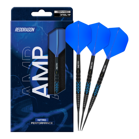 Dies ist ein Bild der Red Dragon Amp Tapered Steeldarts. Die Darts sind für professionelle Spieler entwickelt.