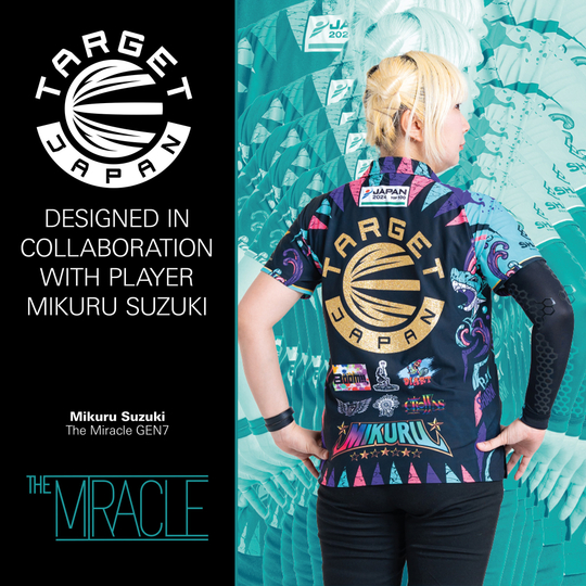 Das Bild zeigt die Target Japan Mikuru Suzuki The Miracle GEN7 Softdarts - 21,5g. Dies ist eine Sonderedition von Softdarts für professionelle Spieler.