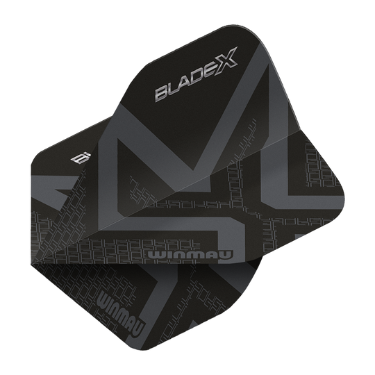 Winmau Prism Delta Blade X Metallic Black No2 Standard Flights Winmau Prism Delta Blade X Metallic Black No2 Standard Flights wird gezeigt. Ein Dartflugblatt in metallischem Schwarz, Standardgröße Nummer 2.