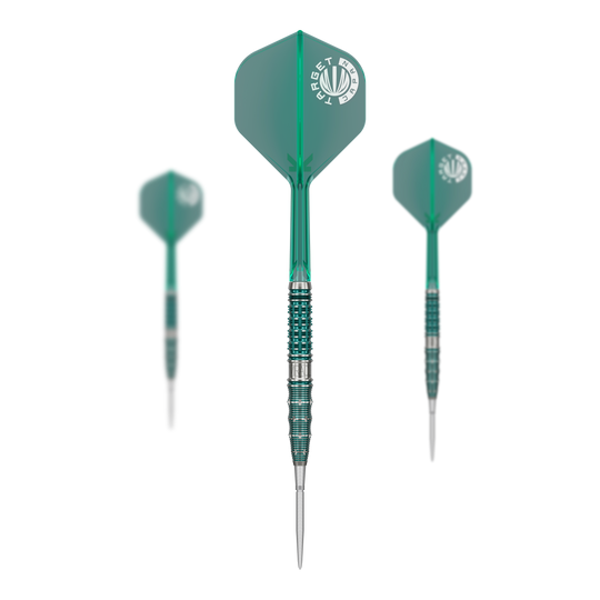 Abgebildet ist ein Set Target Japan Mikuru Suzuki The Miracle GEN7 Swiss Point Steeldarts mit 23g Gewicht. Das Produkt ist für den professionellen Dart-Sport konzipiert.