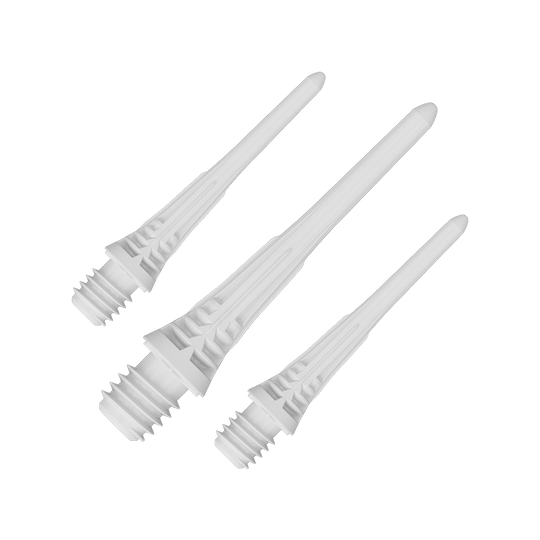Target Cryo Soft Dart Tips 30 Pack - White Target Cryo Softdartspitzen 30er Pack - Weiß werden einzeln dargestellt. Das Bild hebt die Form und die Farbe der Softdartspitzen hervor.