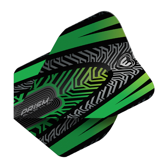 Winmau Prism Alpha Black Green No. 2 Standard Flights Dieses Bild zeigt ein Winmau Prism Alpha Schwarz Grün No2 Standard Dartflight. Das Flight hat ein modernes Muster in Schwarz, Grün und Grau.
