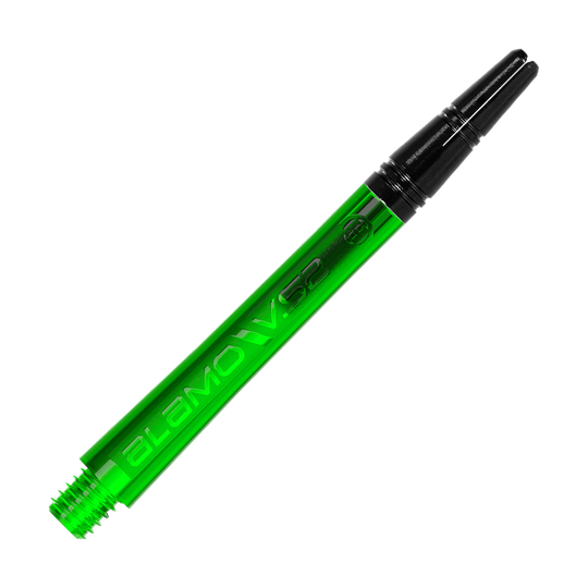 Harrows Alamo VS2 Shafts - Green Zwei Dart-Schäfte mit identischer Ausführung sind abgebildet. Die Aufnahme fokussiert auf das Schaftprofil.