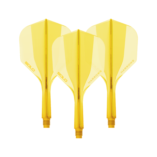 Harrows Solo No6 Flight Shaft System - Yellow Ein gelbes Harrows Solo No6 Flight Shaft System, 20mm lang. Das Bild zeigt ein Dart Shaft Set in leuchtendem Gelb.