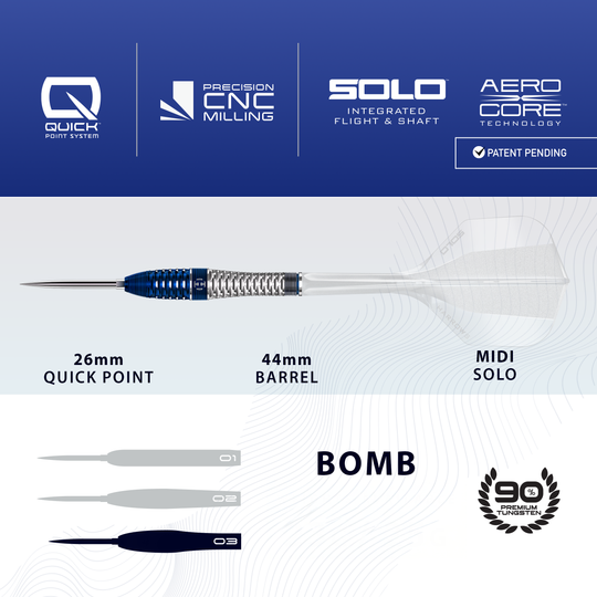 Harrows GEO Bomb Quick Point Steel Darts Harrows GEO Bomb Quick Point Steeldarts werden dargestellt. Das Bild zeigt Design und Details dieses Dartprodukts.