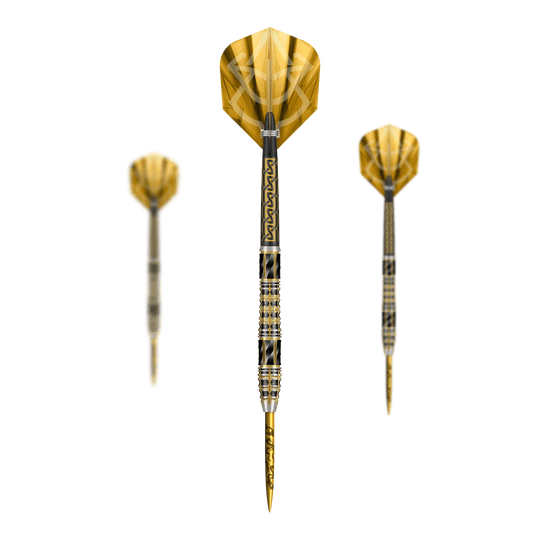 Shot Alchemy Auro Steeldarts Auf dem Bild sind die Shot Alchemy Auro Steeldarts als komplettes Set abgebildet. Das Set unterstreicht die besondere Gestaltung der Steeldarts.