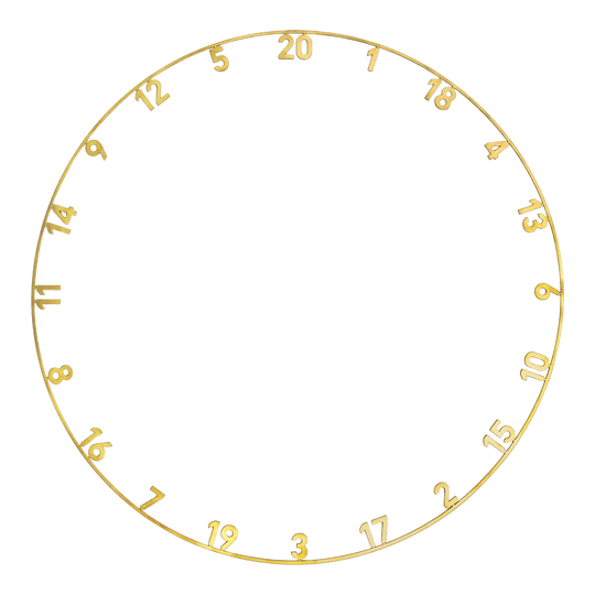 Ein goldener Lasercut-Zahlenring für eine Dartscheibe wird dargestellt. Es handelt sich um das Modell Precise 180 OnePiece.