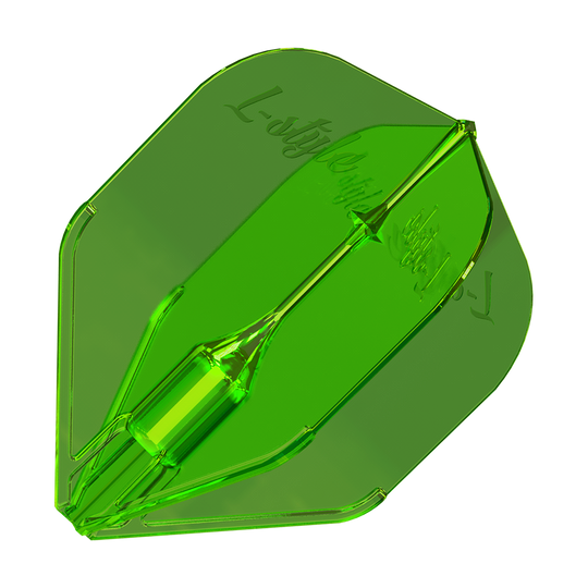 L-Style Fantom L3EZ Flights Green Das Bild zeigt ein grünes L-Style Fantom L3EZ Dart-Flight. Es hat eine glänzende, transparente Oberfläche und eine stabile Form.