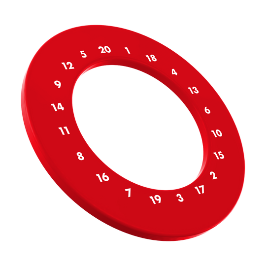 HD Numbers Dartboard Surround - Custom Colors Das Bild präsentiert einen Dartboard Surround in Rot ohne Logo. Der Surround ist mit HD-Zahlen ausgestattet.