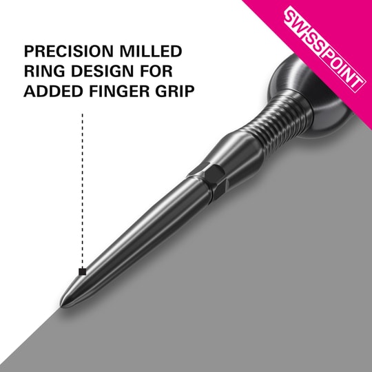 Abgebildet sind Target Swiss Point Dartspitzen Signature RST in Schwarz. Diese Dartspitzen sind für präzises Spiel und hohe Qualität bekannt.