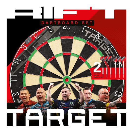 Target Rift steel dartboard set Dieses Bild zeigt das Target Rift Steeldartboard Set. Das Dartboard Set ist robust und langlebig.