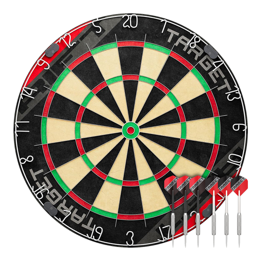 Target Rift steel dartboard set Hier sieht man das Target Rift Steeldartboard Set. Das Produkt bietet eine stabile Dartscheibe für präzises Spiel.