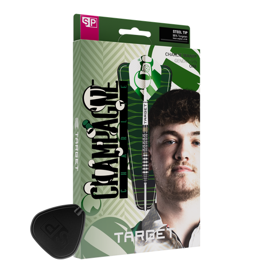 Target Charlie Manby Swiss Points steel darts Dies ist ein Foto von Target Charlie Manby Swiss Points Steeldarts. Es wird ein weiterer Dart aus dem Set gezeigt.