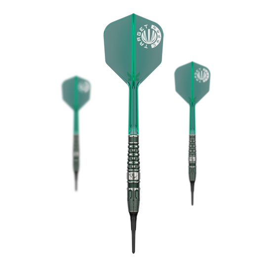 Hier sehen Sie Target Japan Prime Series PW GEN 3 Softdarts - 19g als komplettes Set. Das Set ist ideal für Softdartspieler geeignet.
