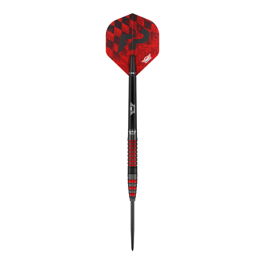 Bulls NL Florian Price Steeldarts - 23g Bulls NL Florian Preis Steeldarts - 23g abgebildet. Die Darts sind in einer Nahaufnahme zu sehen.