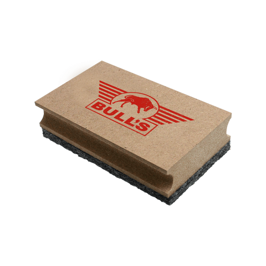 BU67309_BullsNL_Dry_Eraser_Wischschwamm_1 Das Bild zeigt den "Bulls NL Dry Eraser Wischschwamm". Der Schwamm hat eine rechteckige Form mit einem Holzgriff und einem schwarzen Wischpad unten.