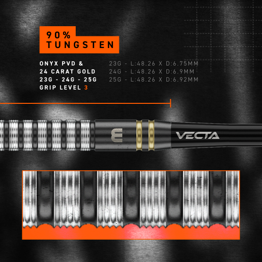 Winmau Gian Van Veen TS Switch Point steel darts Das Produkt ist Winmau Gian Van Veen TS Switch Point Steeldarts. Die Abbildung zeigt die schlanken Darts aus der Nähe.