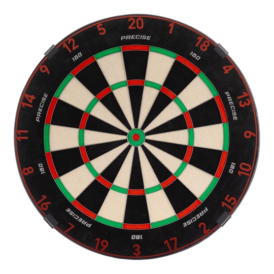 Das Bild zeigt das Precise 180 Endorphine Steeldartboard mit Nummernring in Faded Red. Es handelt sich um eine hochwertige Dartscheibe mit rotem Farbverlauf.