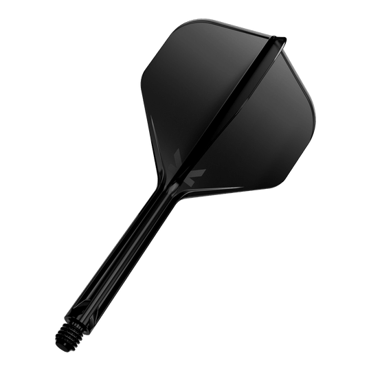 Dies ist ein schwarzer Dartflight mit Schaft. Das Design ist schlicht und modern gehalten.