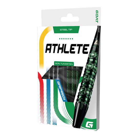 GOAT Athlete Green Tungsten Steel Darts Ein GOAT Athlete Tungsten Steeldart ist abgebildet. Er ist für professionelle Spiele geeignet.