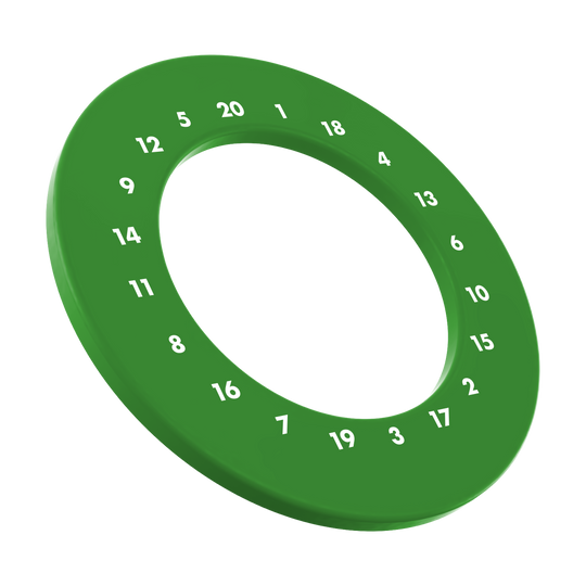 Ein grünes, rundes Dartboard-Surround ohne Logo ist auf dem Bild zu sehen. Es wird genutzt, um die Wand vor Dartpfeilen zu schützen.