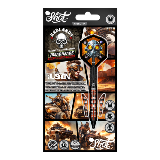 Shot Badlands Rustin Steel Darts - 23g Auf dem Foto ist Shot Badlands Rustin Steeldarts - 23g zu sehen. Das Produkt wird aus einer weiteren Ansicht dargestellt.