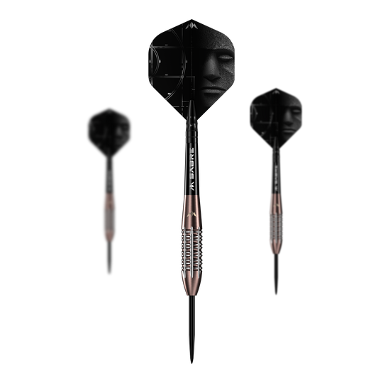 Abgebildet ist ein Set der Mission Arkitekt Bronze Silika PVD Steeldarts mit 23,5g. Das Set zeigt mehrere Darts in Bronzeoptik.