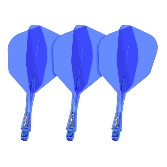 Gezeigt wird ein Artikel mit dem Dateinamen 8836_Winmau_Fusion_Flight_Shaft_System_No6_Blau_22mm_1Set. Das Bild stellt wahrscheinlich ein blaues Dartzubehör-Set dar.