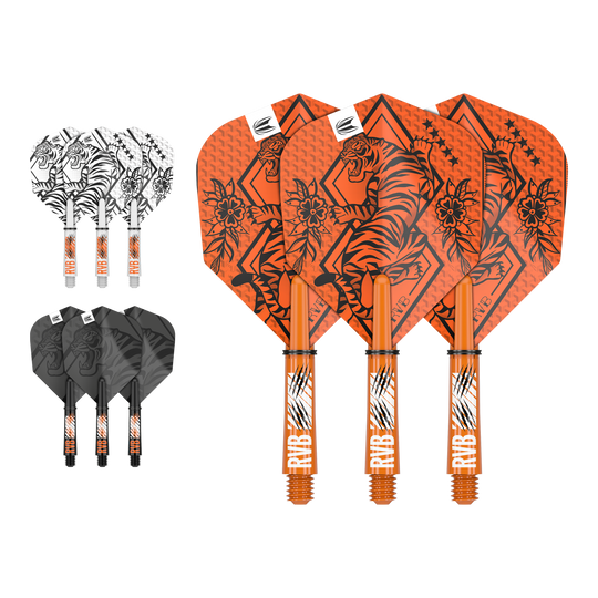 Target Ink Flight Shaft Kit Raymond Van Barneveld Abgebildet ist ein Flight-Shaft-Kit, vermutlich das Raymond Van Barneveld Modell mit 34 mm Länge. Das Produkt ist ein Dart-Zubehör.