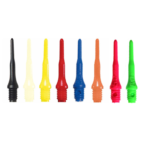 856_881 Das Bild zeigt verschiedene farbige Evolution Spitzen in einer Reihe nebeneinander. Sie sind aus Kunststoff und in mehreren Farben erhältlich.