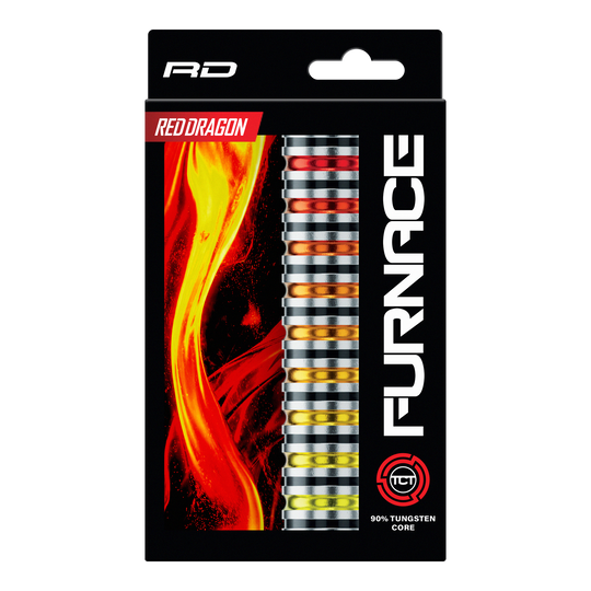 Red Dragon Furnace Steel Darts Abgebildet sind die Red Dragon Furnace Steeldarts. Die Darts liegen nebeneinander und zeigen ihr markantes Design.