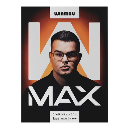 Winmau Gian Van Veen W-MAX Switch Point steel darts Auf dem Bild sind Winmau Gian Van Veen W-MAX Switch Point Steeldarts zu sehen. Die Drei Darts liegen nebeneinander.