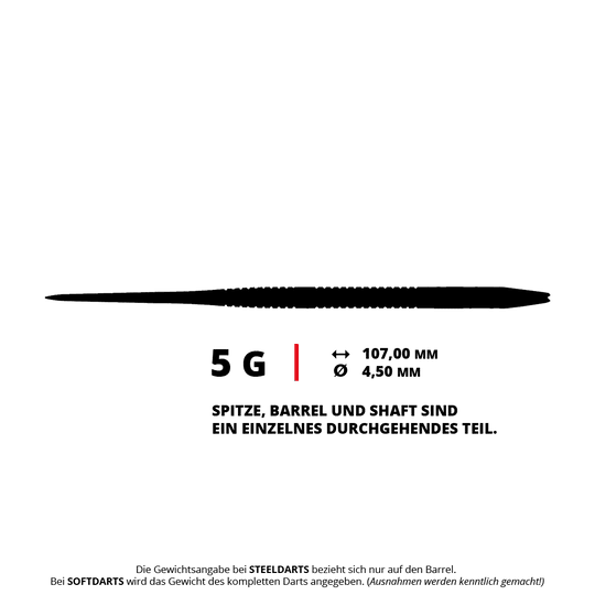 Abgebildet sind die Caliburn TTD Complete Titanium T1 Silver Steeldarts - 5g. Diese silbernen Steeldarts sind besonders leicht und bestehen aus Titan.