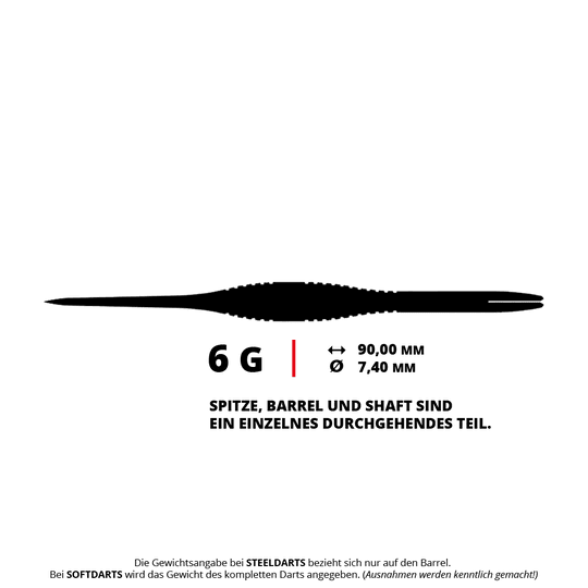 Caliburn TTD Complete Titanium T2 Silver Steeldarts - 6g Das Bild zeigt die Caliburn TTD Complete Titanium T2 Black Steeldarts - 6g. Die Steeldarts sind in dunklem Design und wiegen 6 Gramm.