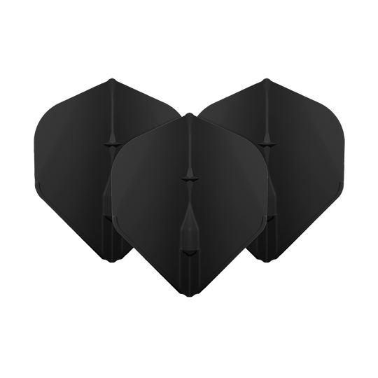 L-Style Champagne L1EZ Standard Flights Das Bild zeigt drei schwarze L-Style Champagne L1EZ Standard Flights. Diese Flights sind für Dartpfeile geeignet und haben eine klassische Standardform.