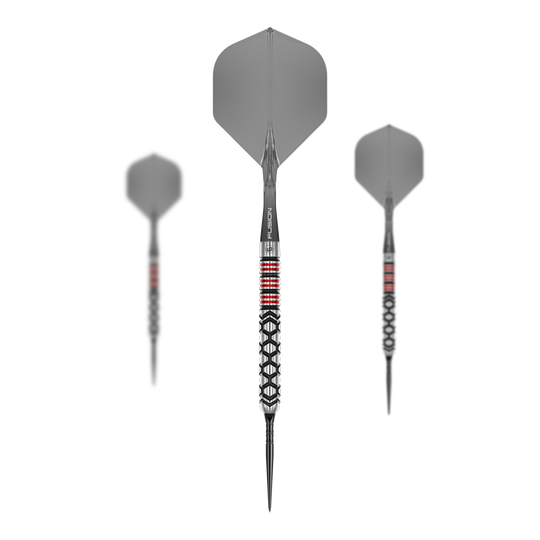 Das Bild zeigt ein Set der Winmau Fornax Parallel Switch Point Steeldarts. Das Set eignet sich ideal für ambitionierte Dartspieler.