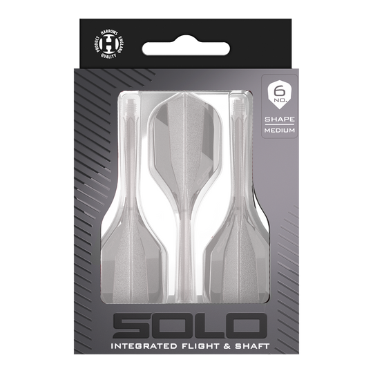 Harrows Solo No6 Flight-Shaft-System in transparenter Ausführung. Das Produkt ist deutlich und klar auf dem Bild zu erkennen.