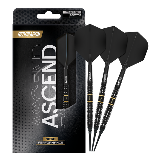 Red Dragon Ascend Torpedo Soft Darts - 22g Gezeigt werden Red Dragon Ascend Torpedo Softdarts mit 22g. Die Softdarts bieten eine gute Balance und Griffigkeit.