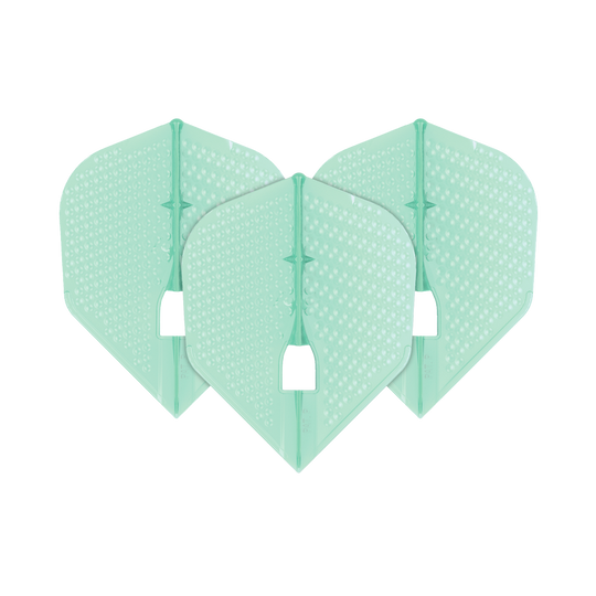 L-Style Flights Dimple Champagne L3PRO Shape Das Bild zeigt drei mintgrüne Dart-Flights mit einer Dimple-Oberfläche. Sie haben die charakteristische Form des L-Style Flights Dimple Champagne L3PRO Shape.
