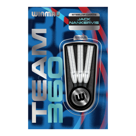 Winmau Team 360 Jack Nankervis steel darts - 24g Das Bild zeigt die Winmau Team 360 Jack Nankervis Steeldarts mit 24g Gewicht. Ideal für Dartspieler, die hochwertige Steeldarts bevorzugen.