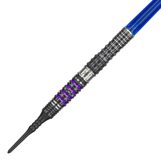 Target Japan Prime Series Sirius GEN4 Soft Darts - 21.5g Dies ist der Target Japan Prime Series Sirius GEN4 Softdart mit einem Gewicht von 21,5g. Der Dart hat ein futuristisches Design mit silbernen, schwarzen und lila Akzenten sowie einem blauen Schaft.