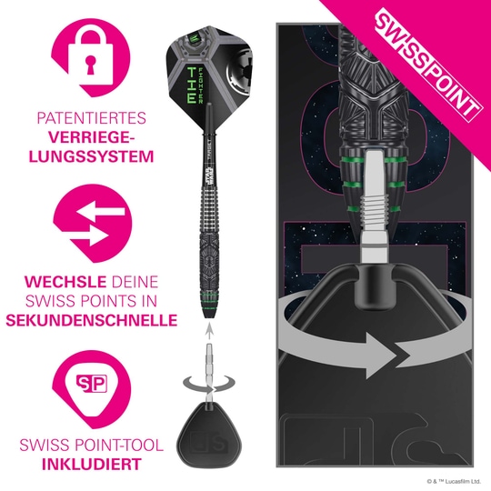 Target Star Wars Tie Fighter Swiss Point Steel Darts Target Star Wars Tie Fighter Swiss Point Steeldarts ist auf dem Bild zu sehen. Es handelt sich um Steeldarts, inspiriert von Star Wars.