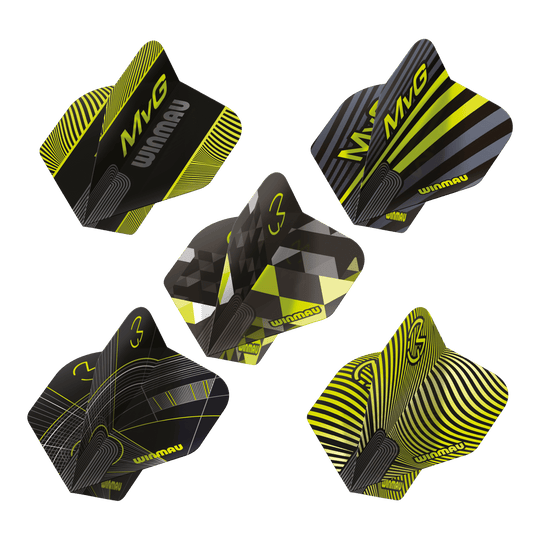 Winmau Michael Van Gerwen Prism No2 Standard Flight Collection Das Bild präsentiert die Winmau Michael Van Gerwen Prism No2 Standard Flight Collection. Es handelt sich um eine Auswahl an Dart Flights.