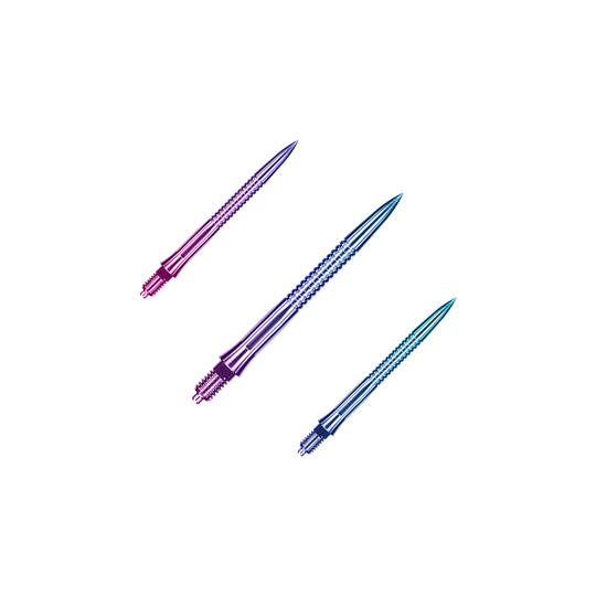 Caliburn EZ-EVO dart tips - Grooved - Rainbow Das Bild zeigt EVO205 Caliburn EZ-EVO Dartspitzen Grooved Rainbow 28mm als Set. Es handelt sich um mehrfarbige Dartspitzen mit Rillenstruktur.